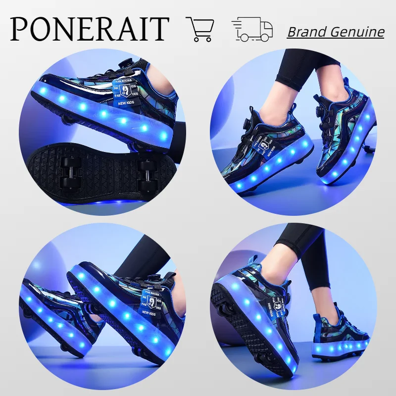 Glowing LED Trendy Children for Boys Girls Kids Roller Skates Shoes Deformation Unisex Parkour Wheel Sneaker Trend Casual Skates