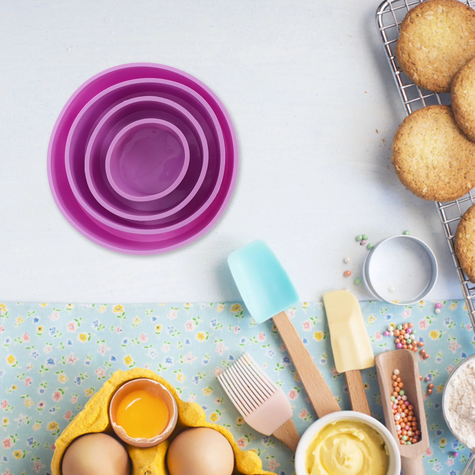 

4pcs Silicone Cake Molds Non Stick Heat Resistant Round Baking Pans 4In 6In 8In 10In Reusable Multi Use For Home Restaurant Cafe