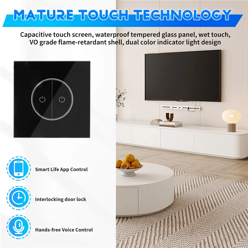 A97I-Tuya Wifi Smart Switch Two-Opening Glass Panel Touch Switch Universal For European And National Standards