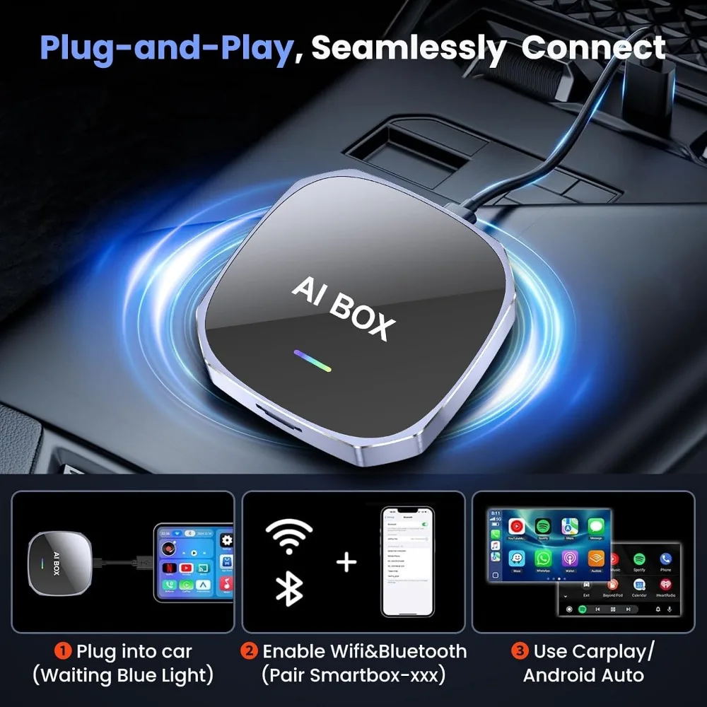 Wireless CarPlay & Android Auto Adapter, Stream Netflix/YouTube, Plug & Play, Car Play Dongle for Wired CarPlay/Auto Cars - view 5