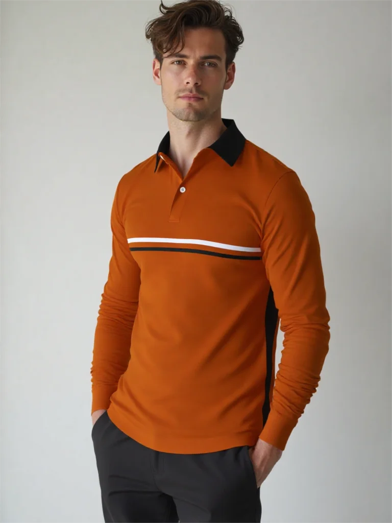 

Autumn 3D Minimally Striped Print Men's Long Sleeved Polo Shirt Outdoor Daily Leisure Turn-down Collar Buttoned Men Clothing Top