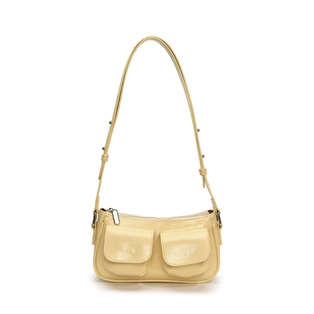 

Zipper Solid Color Crossbody Bag High-capacity Double Pockets Satchel Hobo Bag PU Leather Retro Shoulder Bag Summer