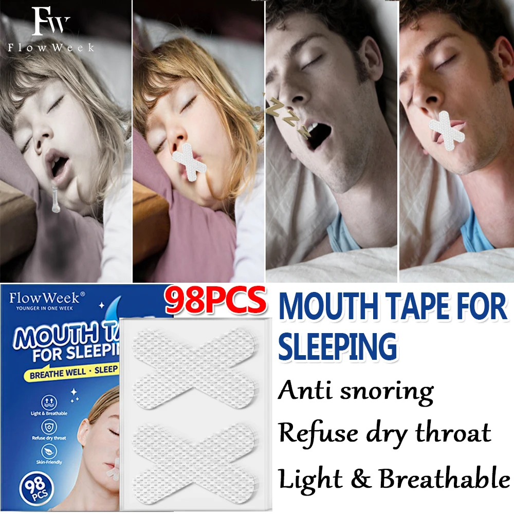 

98Pcs/Box Anti-Snoring Sleep Stickers For Children Adult Night Sleep Lip Nose Breathing Improving Patch Mouth Correction Tape