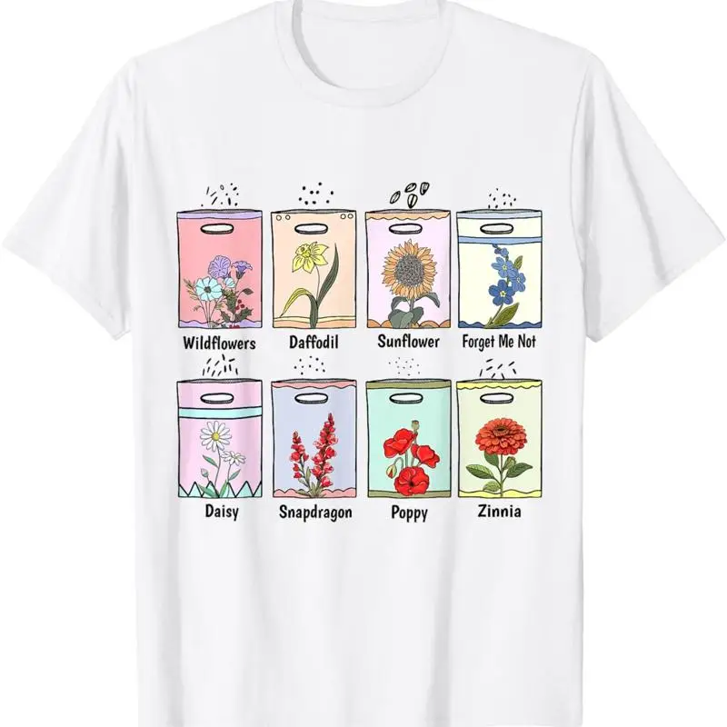Blooming Garden Seed Packet Vintage Floral Illustration T Shirt