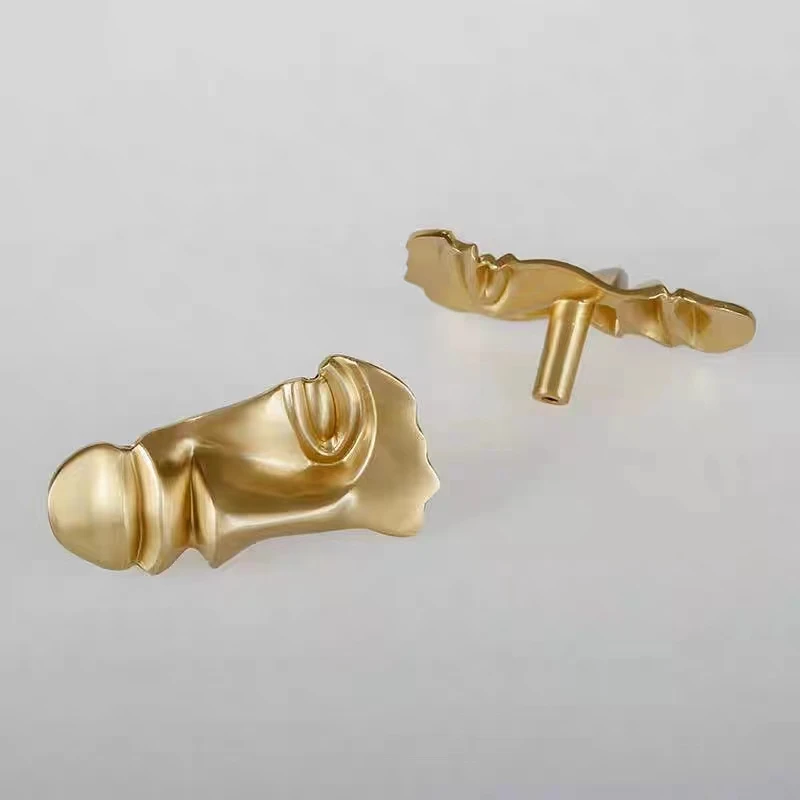 Luxury Brass Face Handle Cupboard Door Handles Bright Gold Abstraction Knob Face Drawer Pull Single Hole French Furniture Pulls