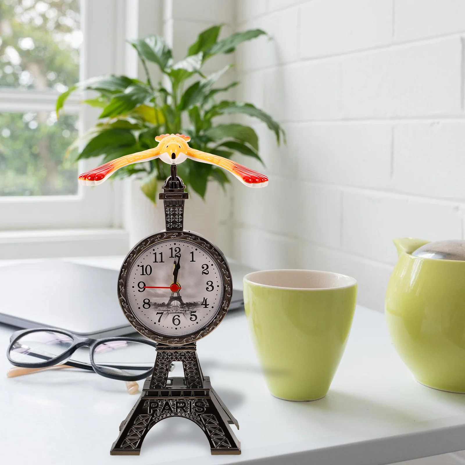 

Vintage Alarm Clock Retro Eiffel Tower Shaped Bedside Desktop Decorative Operated Multifunctional Strong for Home