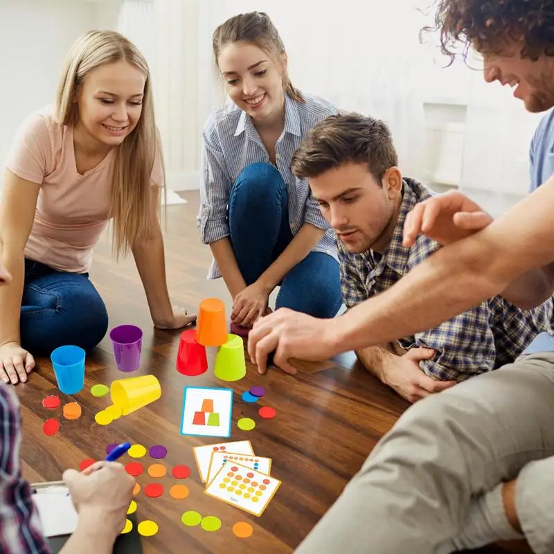 Rainbow Stacking Cups Early Educational Develop Toys Puzzle Thinking Game Color Classification & Interactive Learning For