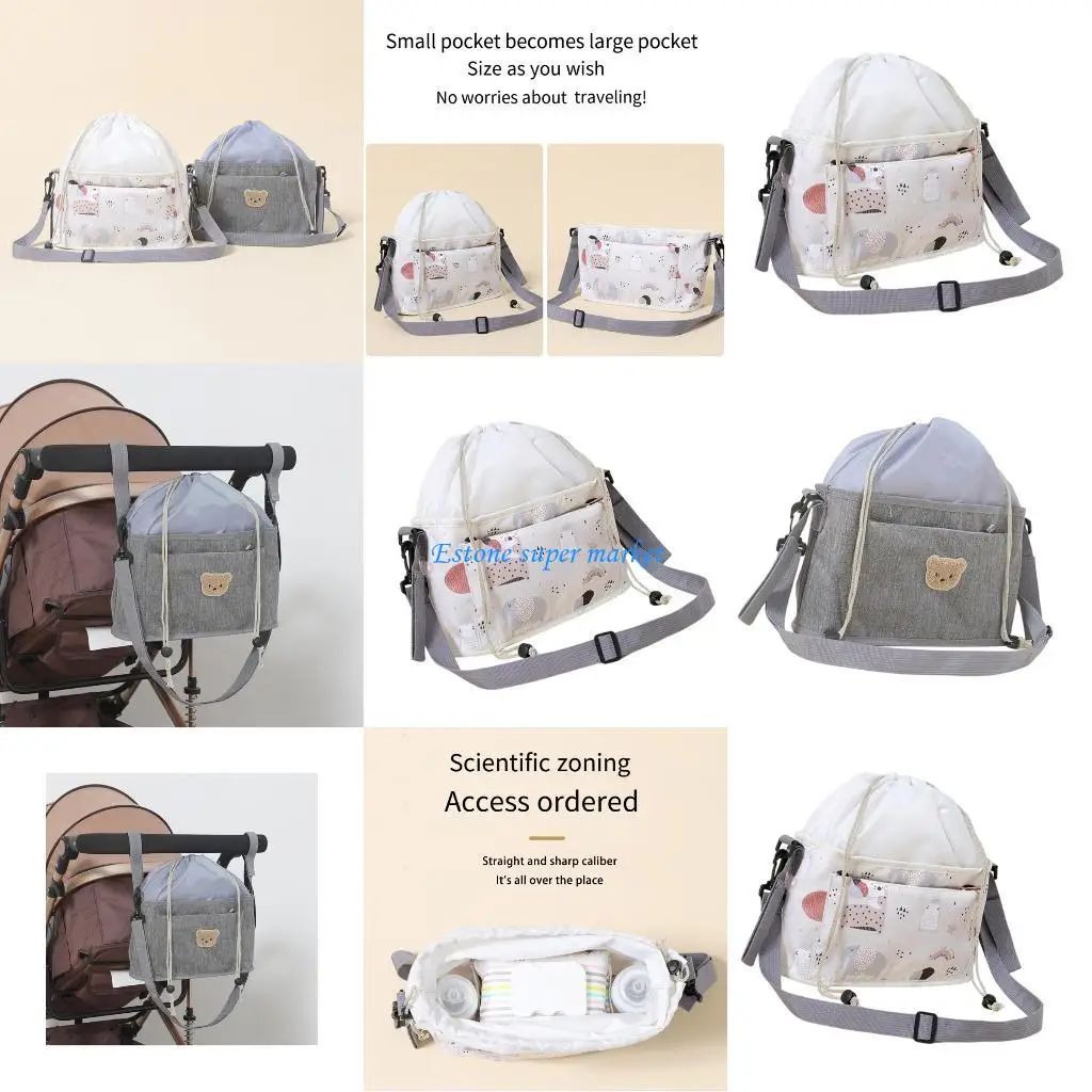 

090B сумка с вышивкой в ​​виде мультяшного медведя, органайзер для колясок, рюкзак большой вместимости для выхода, легкая сумка