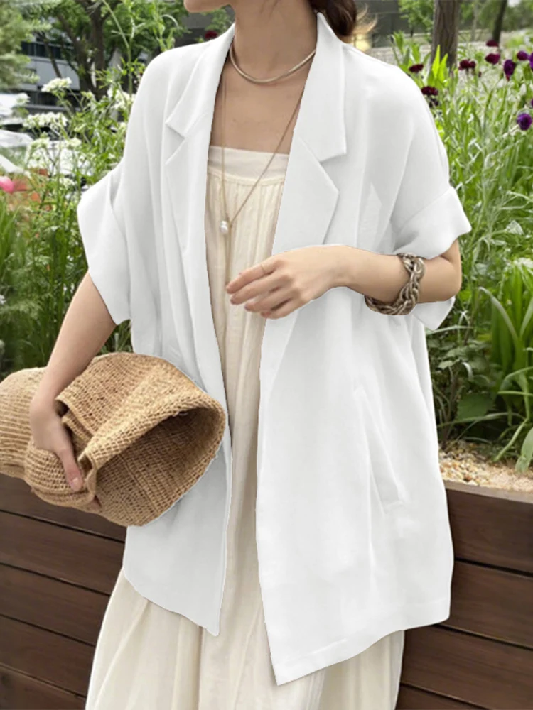 

ZANZEA элегантный блейзер для офиса, винтажная однотонная верхняя одежда, женские повседневные тонкие пальто с короткими рукавами, осень 2024, модный кардиган с лацканами и воротником