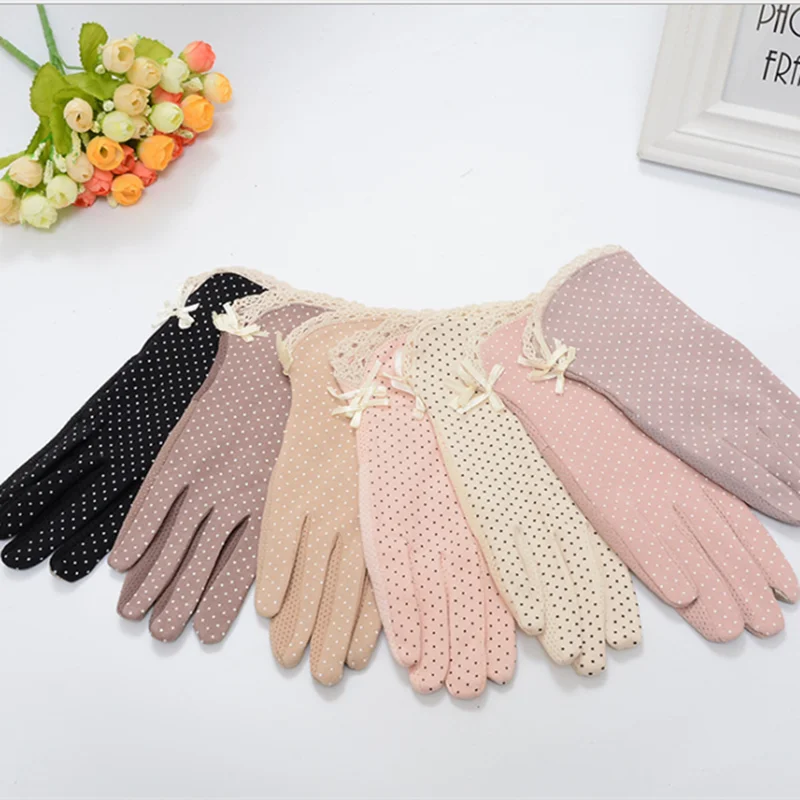 

sun protection gloves cotton summer gloves for women Dot bow women's thin female drive gloves suncreen Slip-resistant