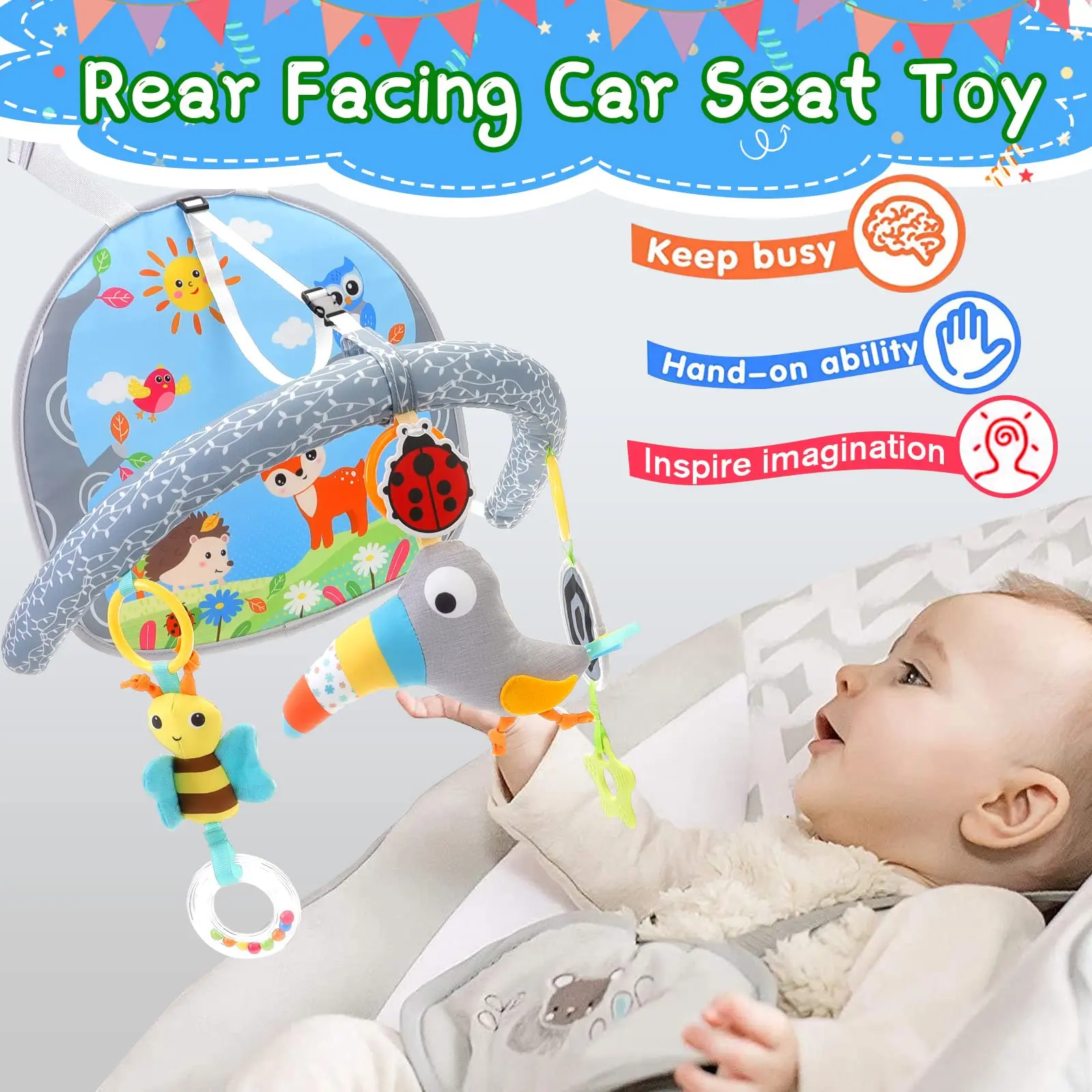 Car Seat Toys para Bebê, Pedal, Piano, Ajustável, Atividade Arco, Music Mirror, Pendurado, Squeaky, Sensorial, Suave