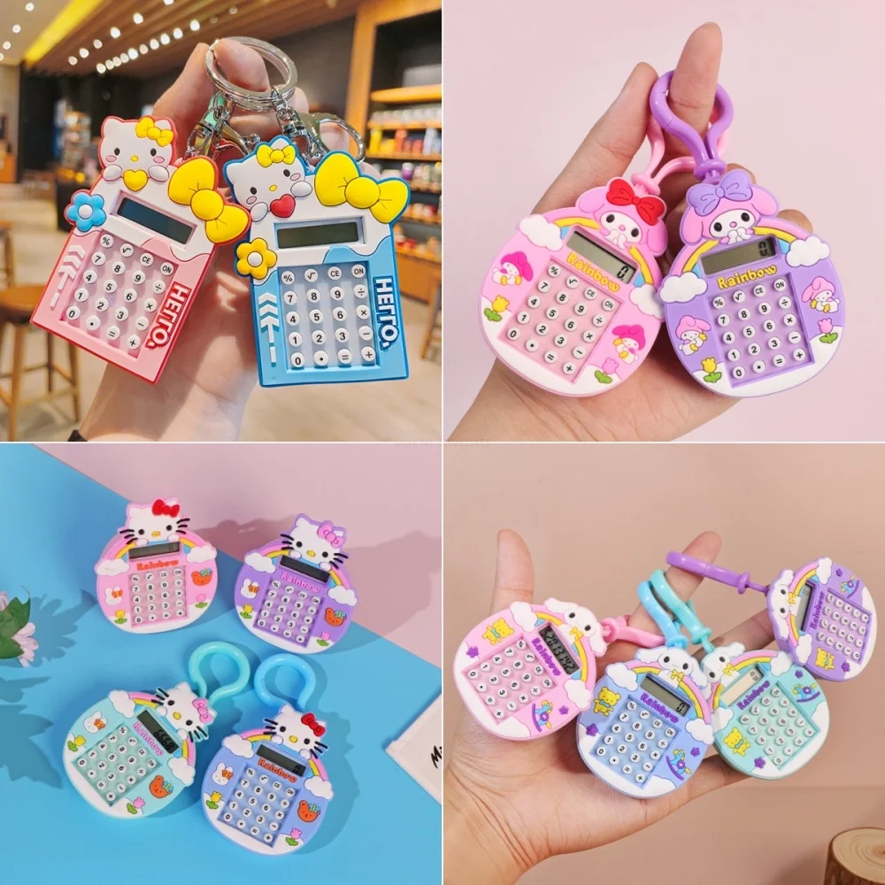 5pcs Sanrio Kuromi Hellokitty Melody Cinnamoroll Kawaii Rainbow Calculator Jewelry Keychain Pendant Stationery Wholesale