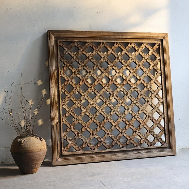 Antique old-fashioned flower windows, Chinese-style solid wood hollowed-out carved windows, window lattices, retro nostalgic