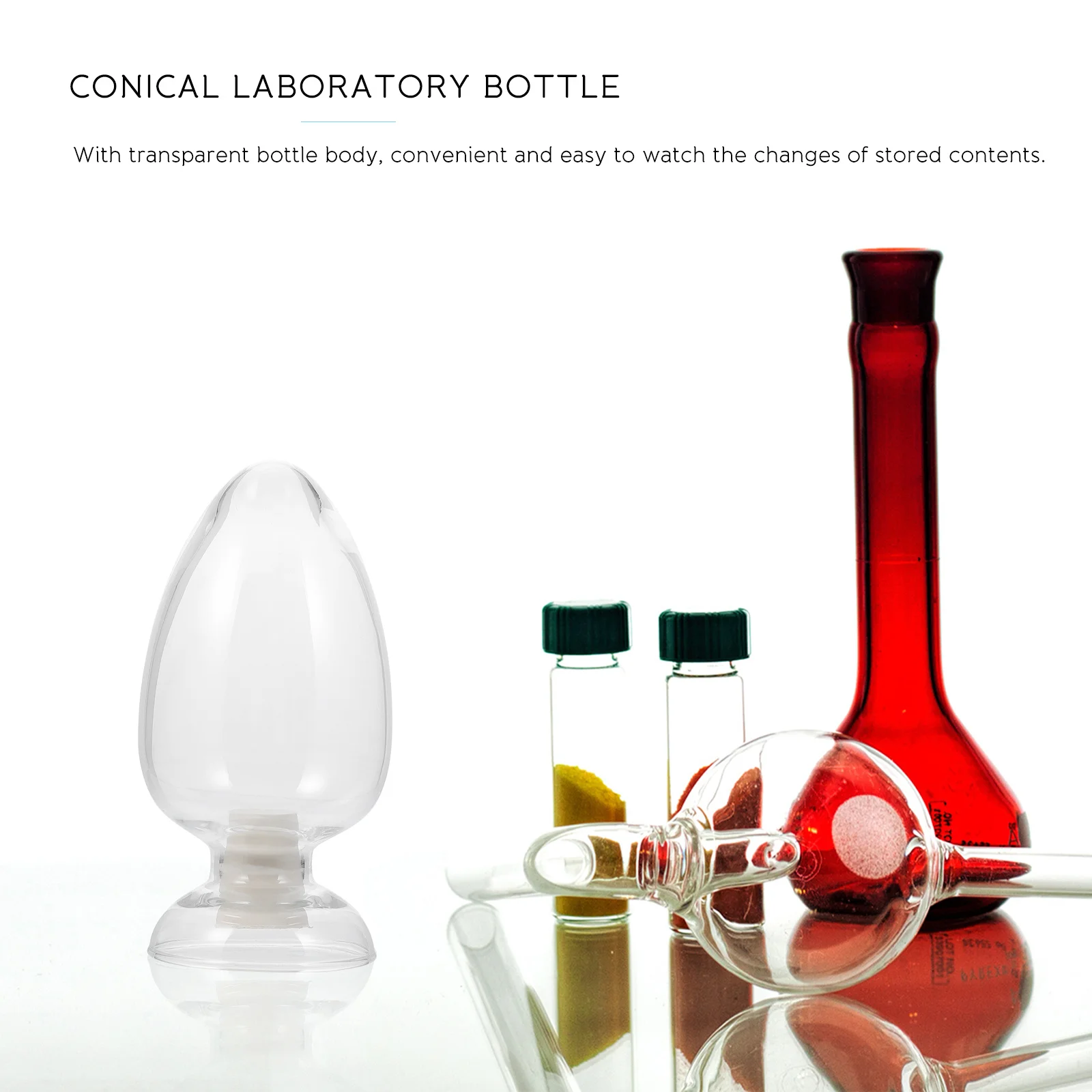 Botella de muestra de laboratorio, tapón de botella transparente cónico de vidrio, ligero, portátil, exhibición de estudio de ciencia, diseño de corazón, 1 Uds.