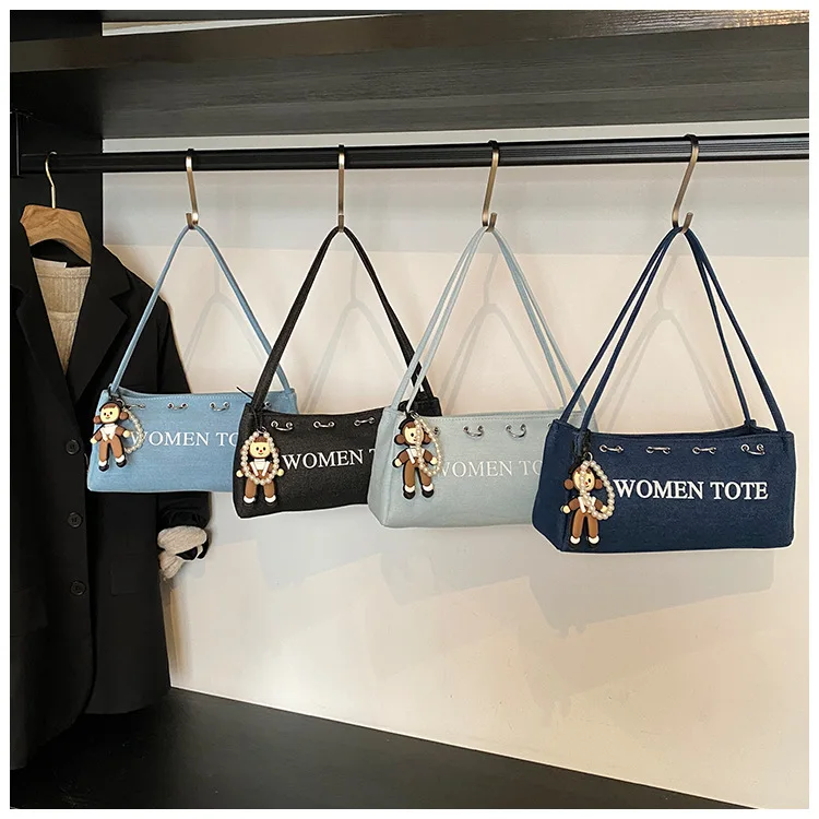

2025 Trendy Printed Denim Shoulder Bag - Minimalist Crossbody Underarm Purse for Commuting with Unique Small Fresh Design