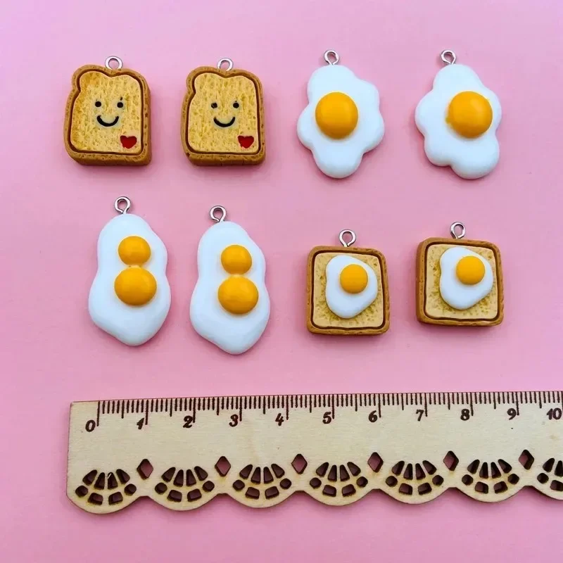 10Pcs Cute Simulated Breakfast Food Resin Charms, Toast & Egg Pendants for DIY Earrings Necklaces Keychains Jewelry Making