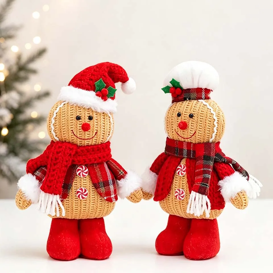 2pcs/set Knitted Gingerbread Man Plush Doll Creative Christmas Decoration for Scene Setting Hotel, Home and Mall Decoraions