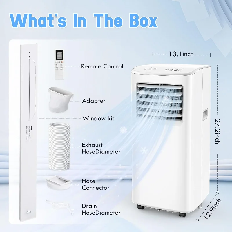 مكيف هواء محمول 8500 وحدة حرارية بريطانية 3 في 1 مع وحدة تيار متردد ومزيل الرطوبة مع جهاز تحكم عن بعد LED حتى 450 قدم مربع.