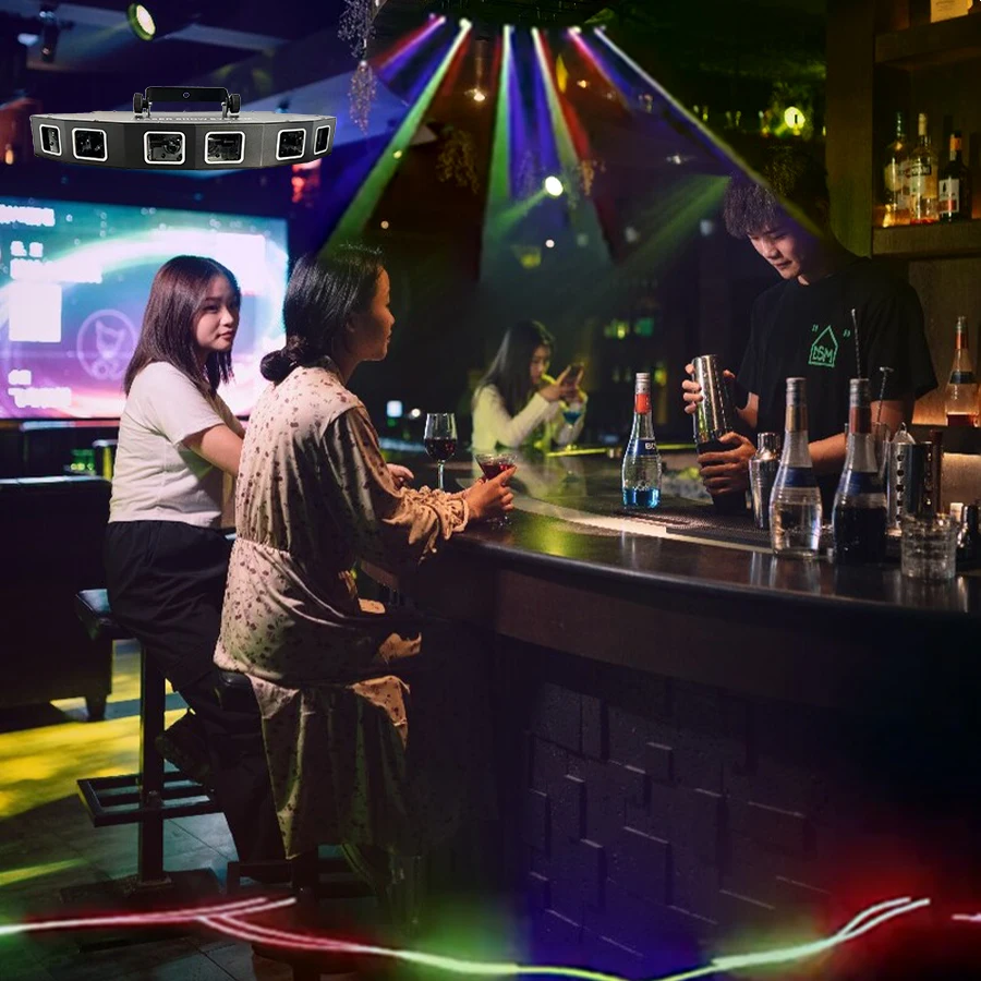 DJ Fan-Shaped 6-Lens Full Color Scanning Laser Projector DMX512 RGB Stage Effect Laser Light Disco Party Dance Floor Bar image 6