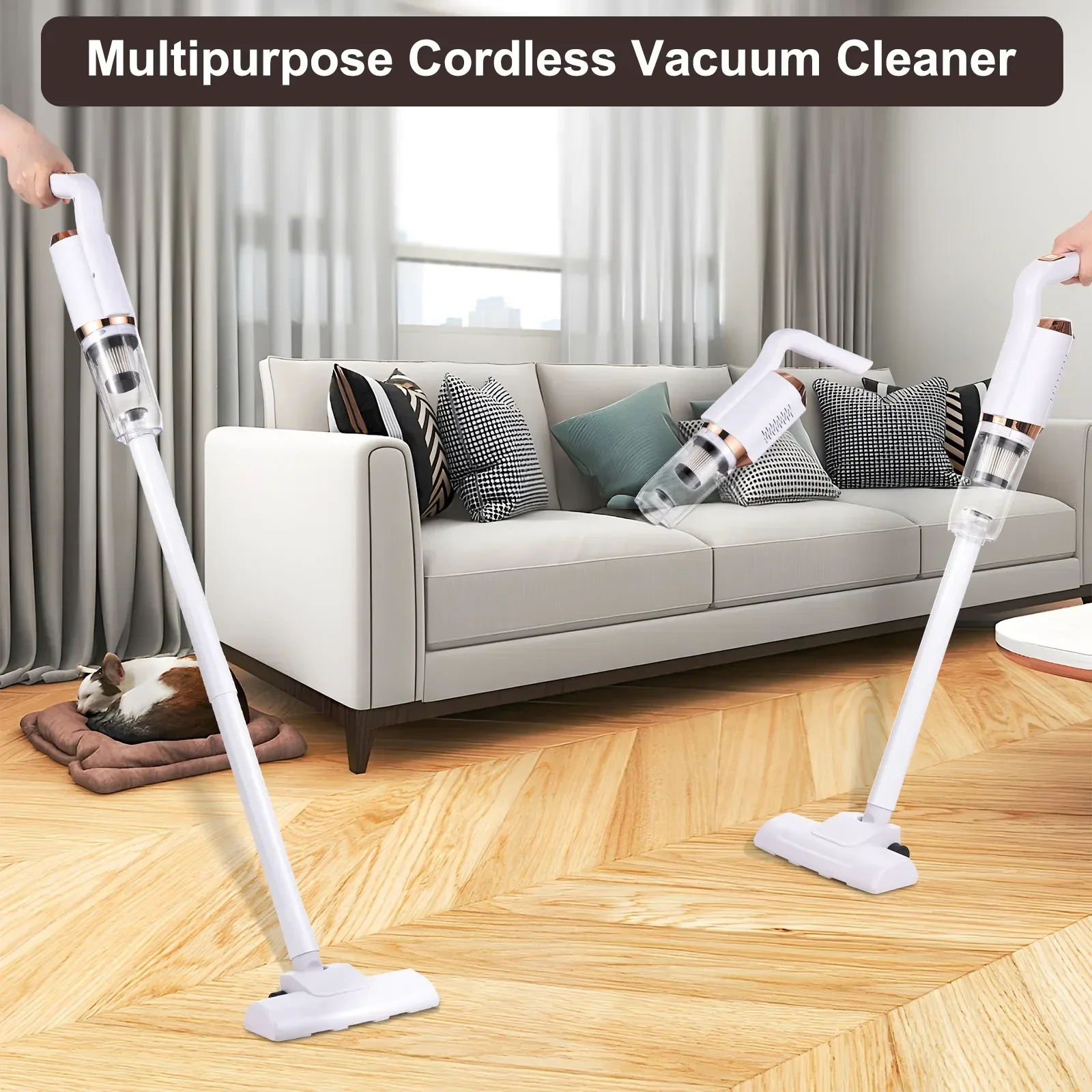 Portable Cordless Vacuum Cleaner 120W Handheld Stick Vacuum Cleaner for Hard Floor Carpet Pet Hair Car 8500Pa Powerful Suction