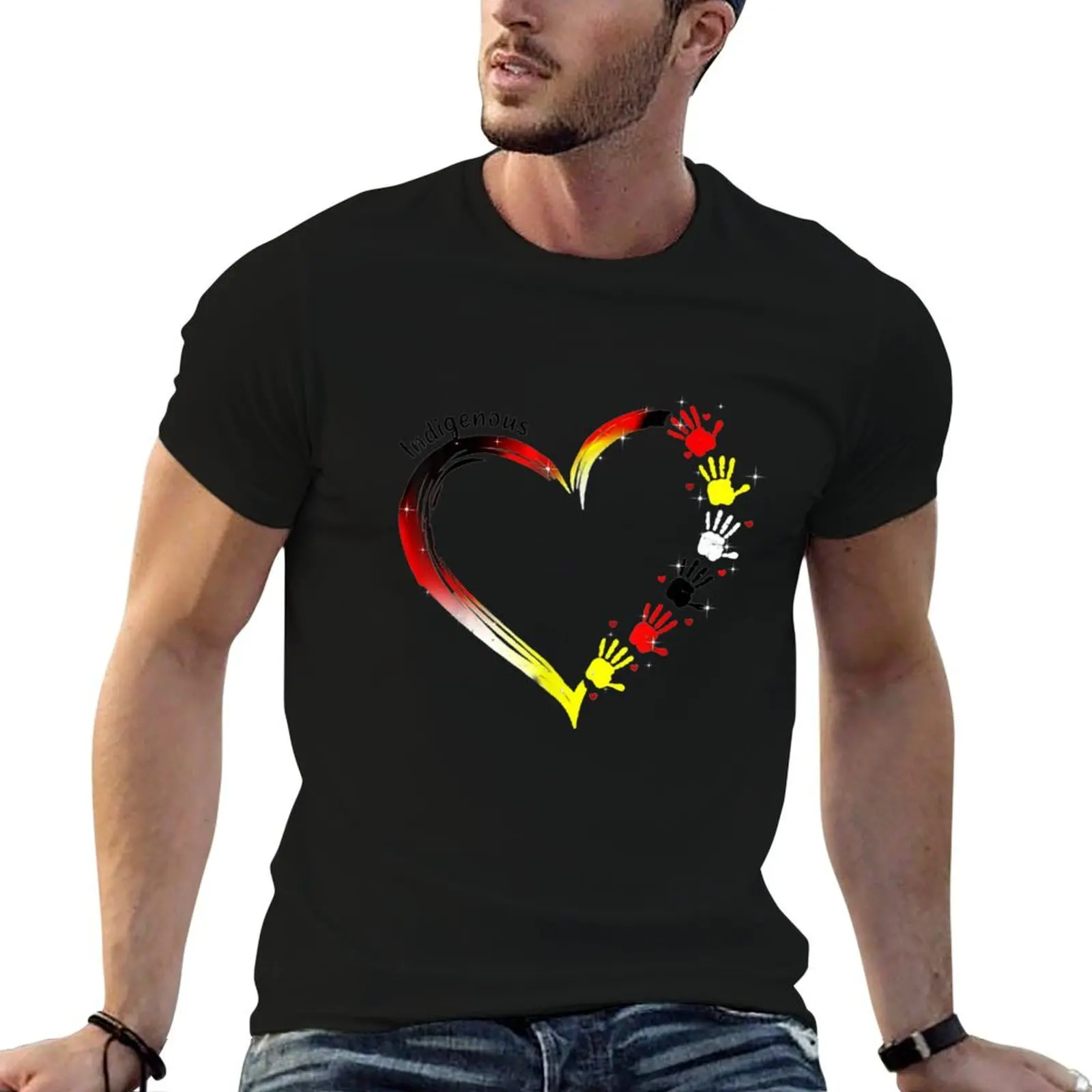 Hand Heart Indigenous Native American T-Shirt Basic Solid Color Casual Tee Shirt
