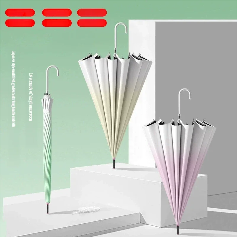 Japanese fresh style gradient color long handle automatic umbrella for women, dual-purpose for sunny and rainy days, UV protecti