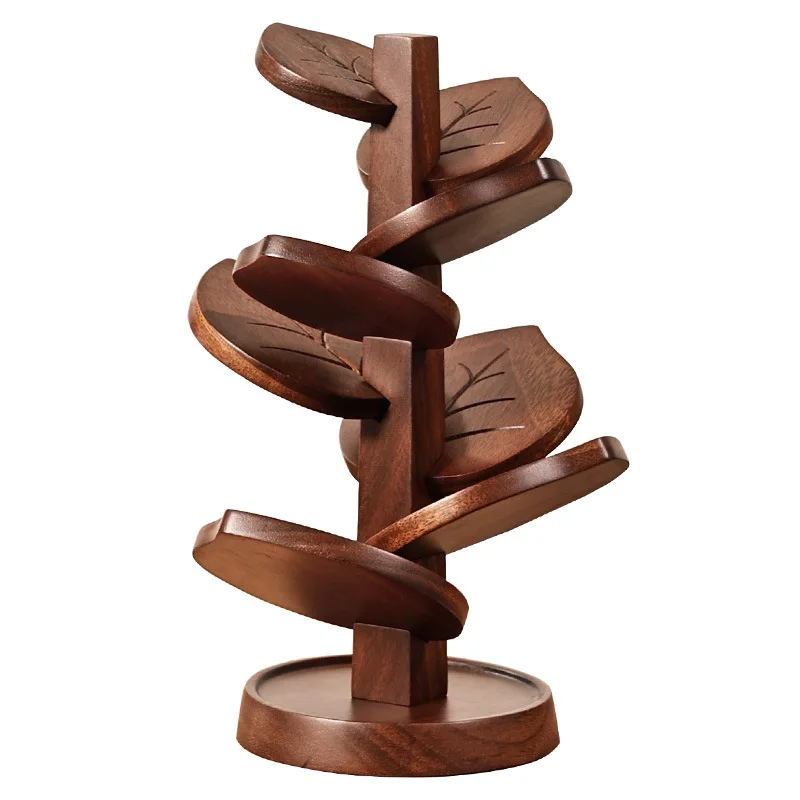 Creative Solid Wood Coaster Multi-specification Teacup Thermal Insulation Pad Set with Storage Rack