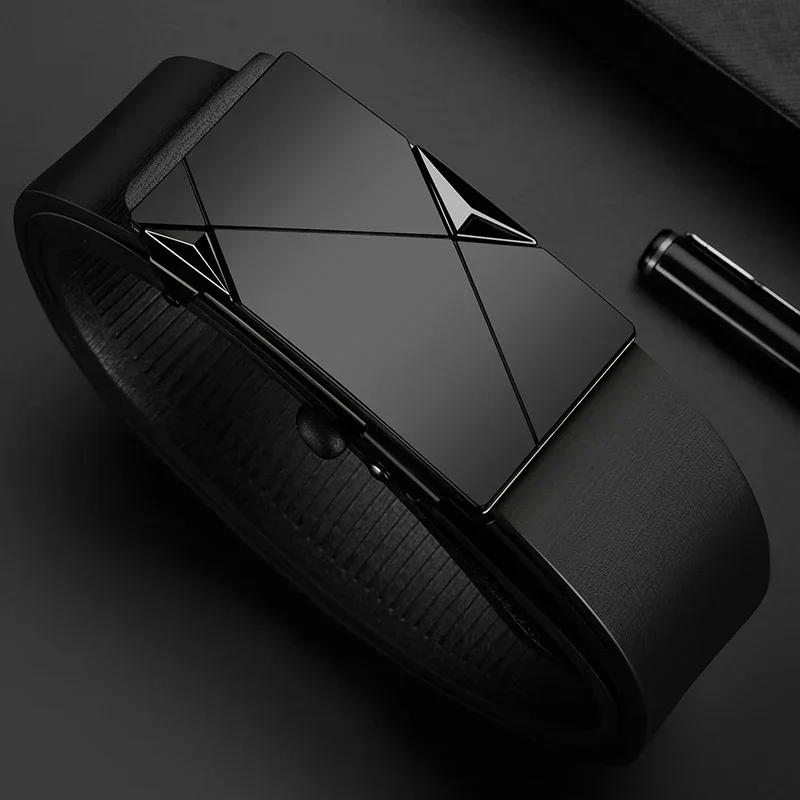 Мужской деловой ремень из сплава с автоматической пряжкой, модный ремень, роскошный джинсовый ремень из искусственной кожи, высококачественные ремни