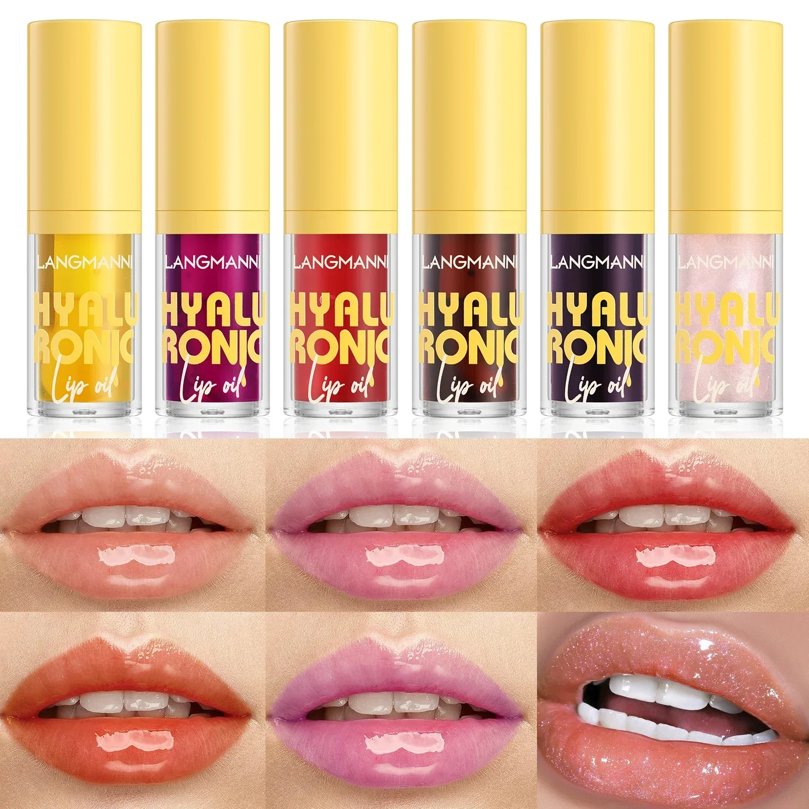 LANGMANNI Transparent Multi Lip Stain Hyaluronic Acid Lip Oil Glossy Hydrating Moisturizing Lip Gloss Volumizing Lip Balm แต่งหน้า