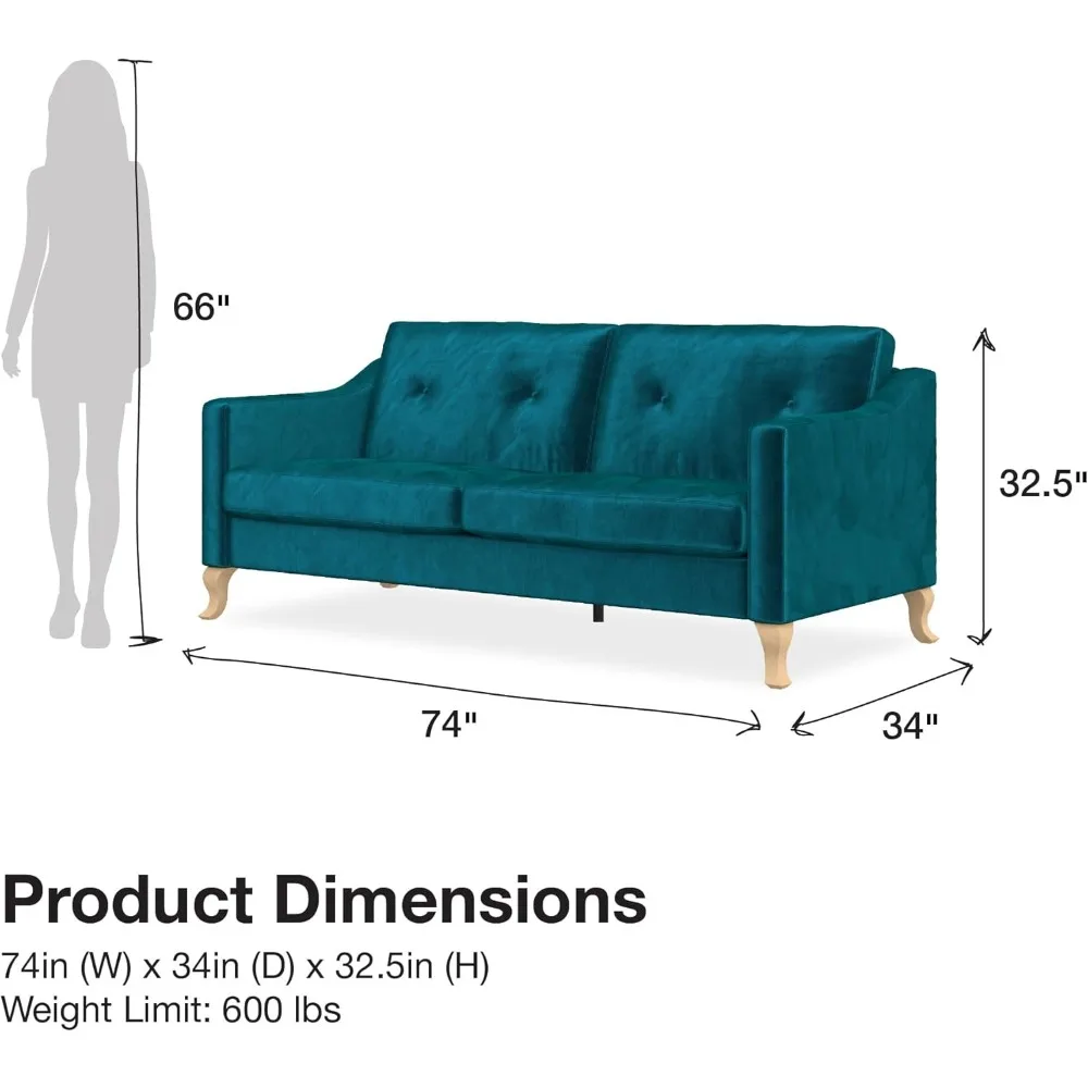 Tess Sofa with Soft Pocket Coil Cushions, Small Space Living Room Furniture, Green Velvet