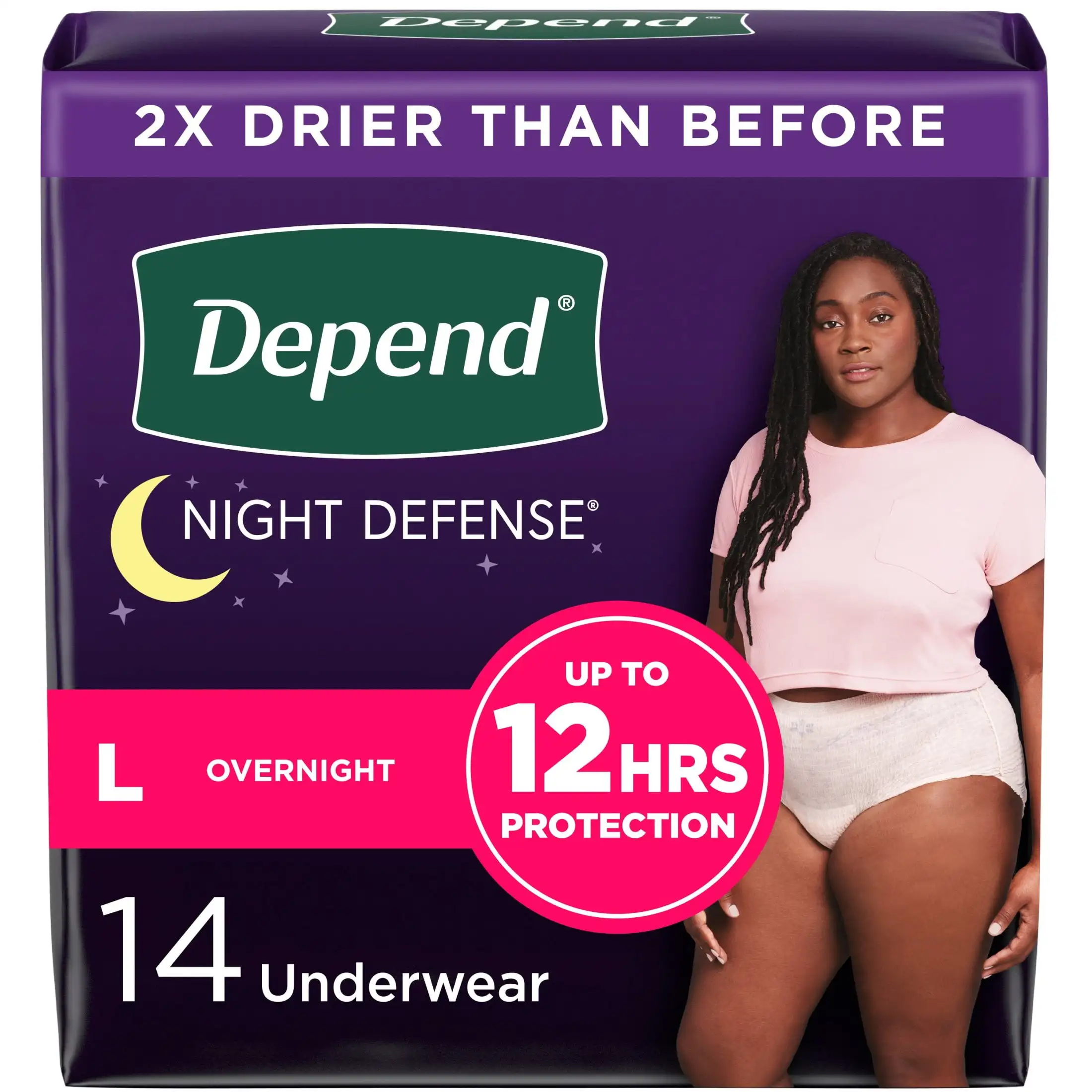 

Night Defense Incontinence Underwear for Women, Adult Diapers, L, 14 Count