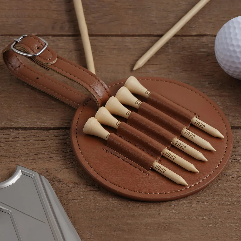 Personalized Leather Golf Tees Bag Groomsmen Dad Man Gifts Custom Engraved Wood Golf Tee Holder Set Wedding Favors Save the Date