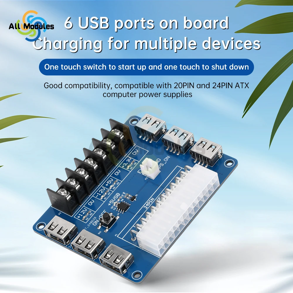 24 Pins ATX Power Supply Breakout Board USB Charging Desktop Chassis Power Adapter Board USB Charging Desktop Chassis Power Lead