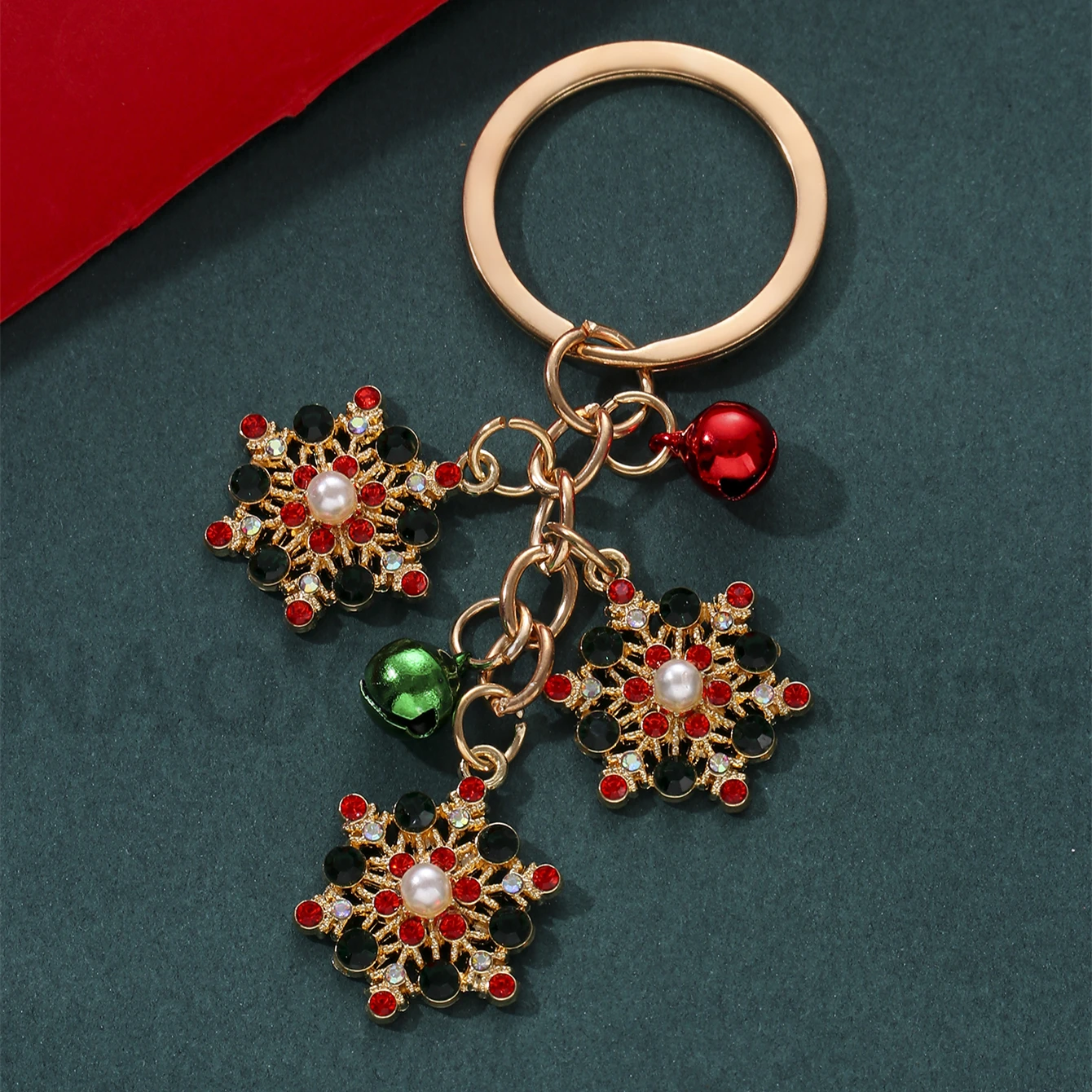 Christmas Colorful Snowflake Keychain Bell Snow Winter Key Ring Festival Gift For Women Men Handmade Diy  Jewelry Set