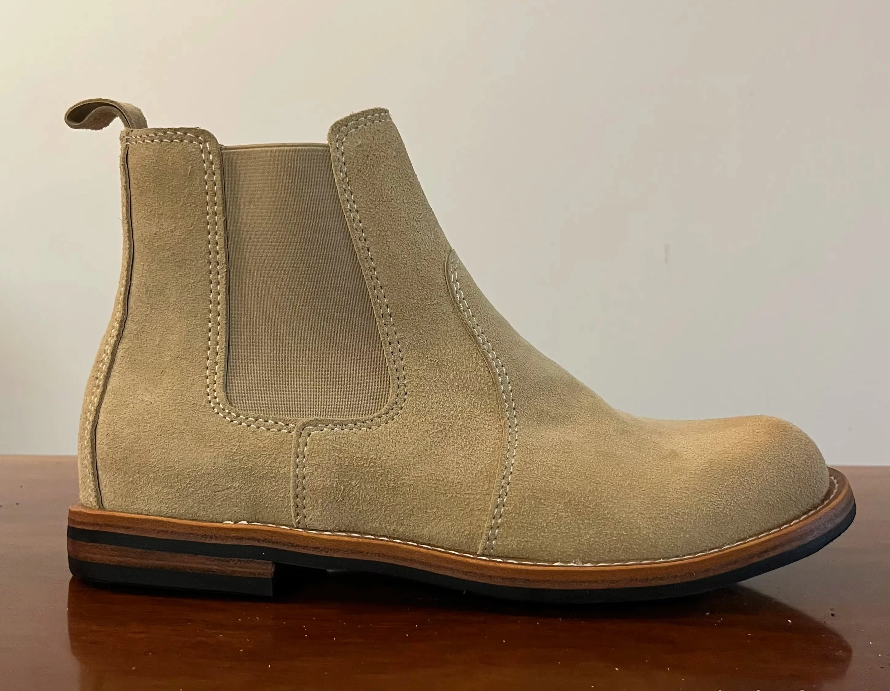 Vintage Men Genuine Leather Chelsea Ankle Boots Goodyear Welt Elastic Side Slip‑On Retro Thick Sole Work Boots For Outdoor Daily