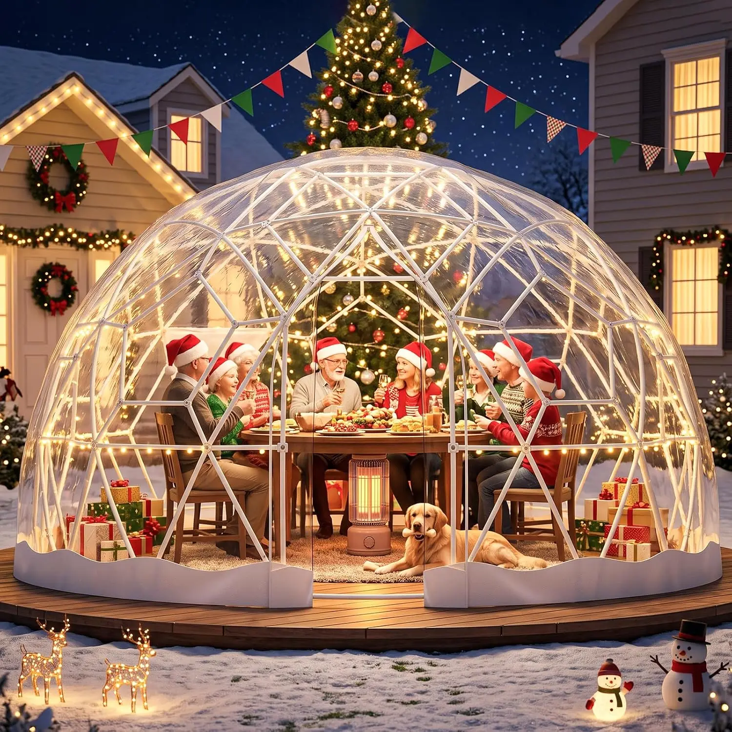 12FT Geodesic Garden Dome Tent with PVC Clear Cover, Waterproof Bubble Tent with Ventilated Window for Outdoor Patio, Customized
