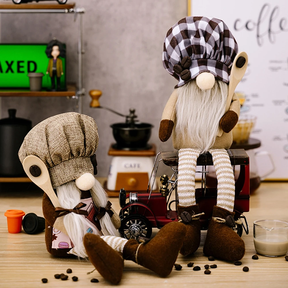 2Pcs Coffee Chef Gnome Doll Plush Gnome Dolls Ornament Craft for Home Coffee Kitchen Bar Decoration Supplies Christams Decor