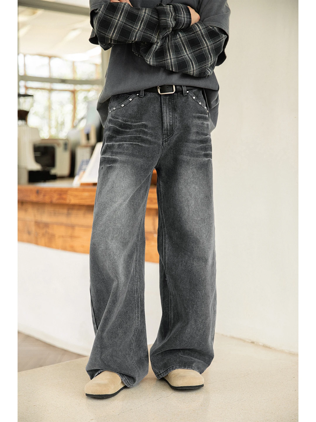 سليم صالح مستقيم الساق الجينز الرجال الصيف رقيقة شارع العليا الاتجاه فضفاض بنطال ذو قصة أرجل واسعة الأمريكية الرجعية برشام البرق نمط #4