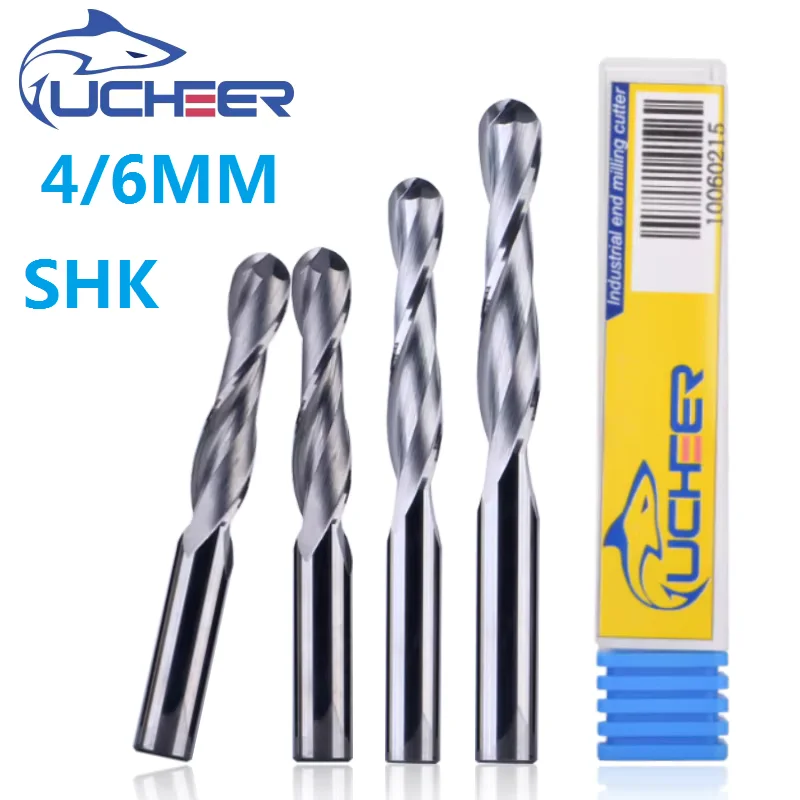 UCHEER 2 Flute Spiral Ball Nose End Mill 4/6mm SHK CNC Router Bits for Woodworking Tungsten Carbide Milling Cutter Wood Tool