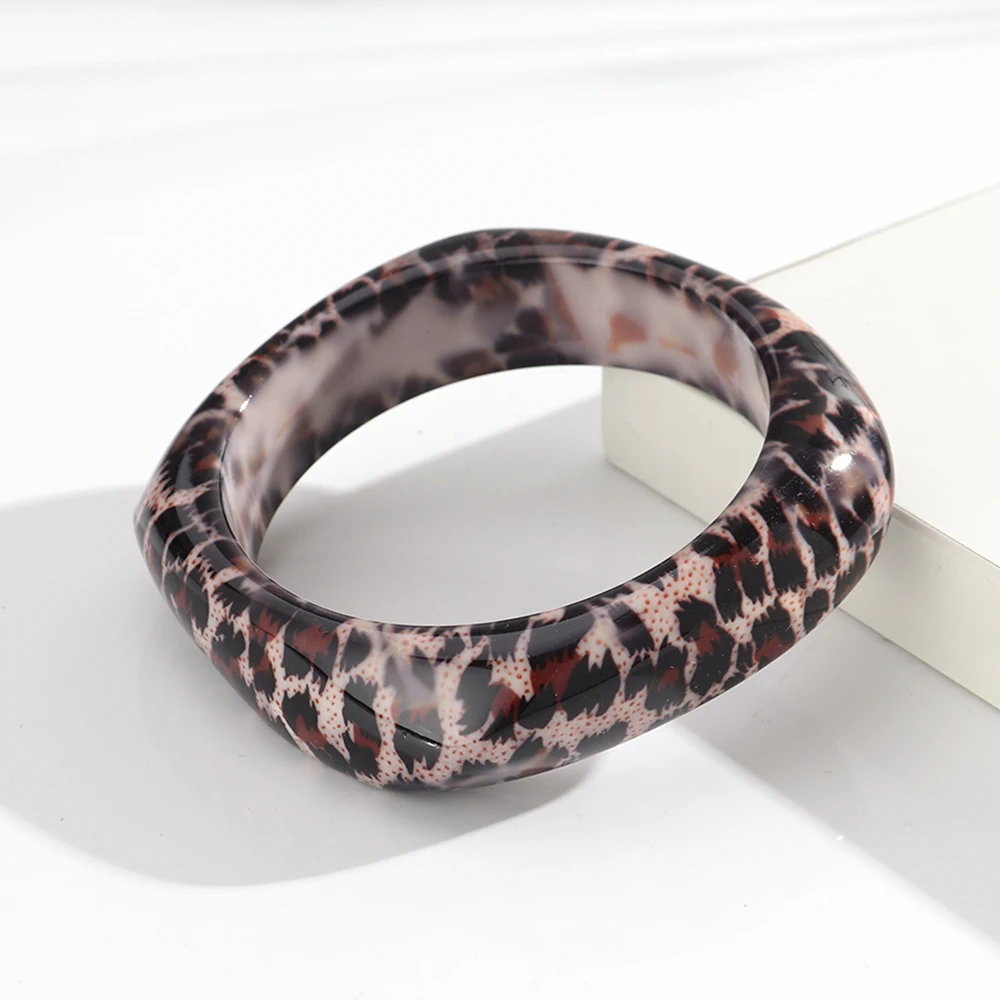 Klassische Harz Leopard Geometrische Chunk Armreif Armbänder für Frauen Retro Acryl Unregelmäßige Breite Manschette Armreifen Schmuck Geschenke – Detail 13