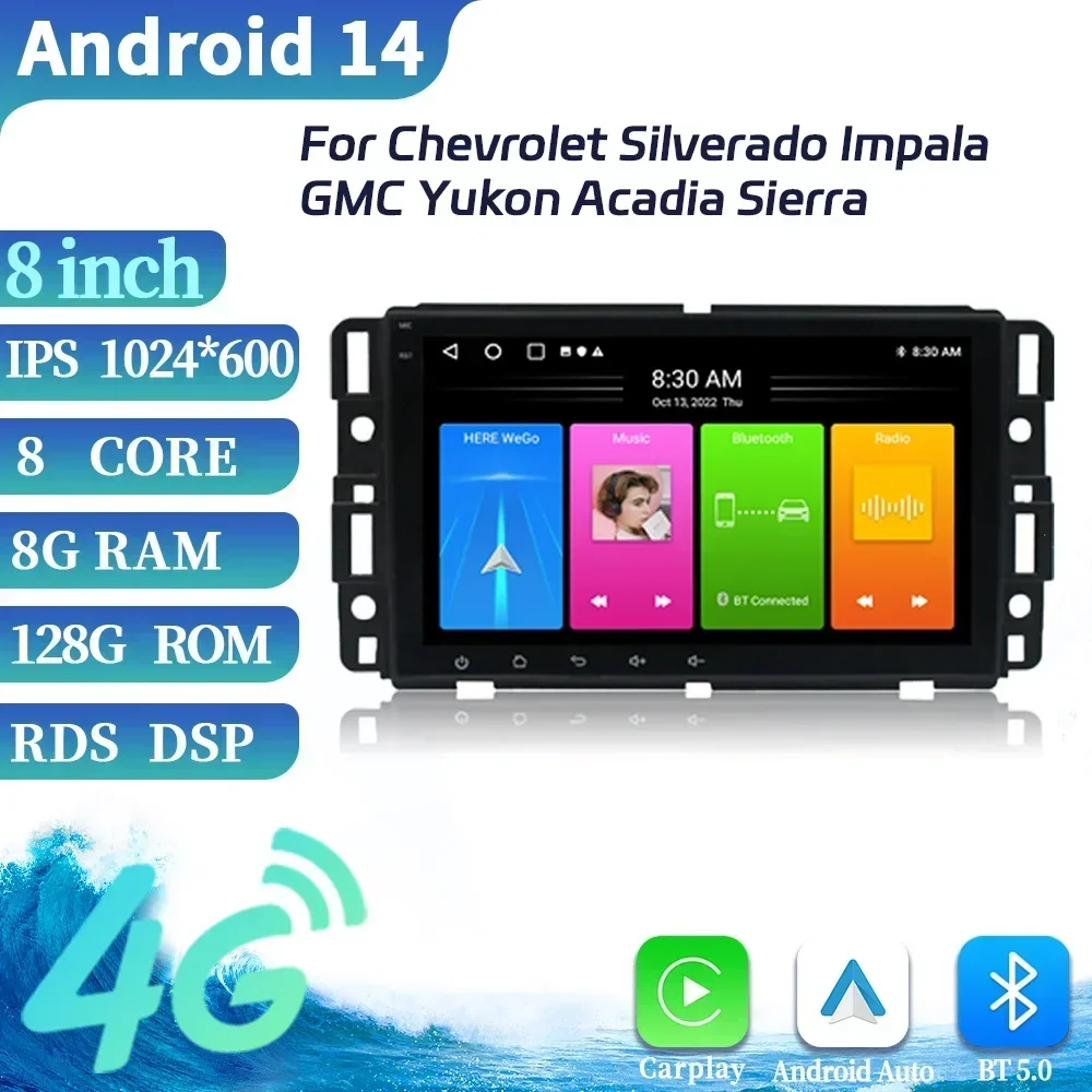 Car Radio 2 Din Screen WIFI GPS Android 13 For Chevrolet Silverado Impala GMC Yukon Acadia Sierra Wireless Carplay 4G Multimedia