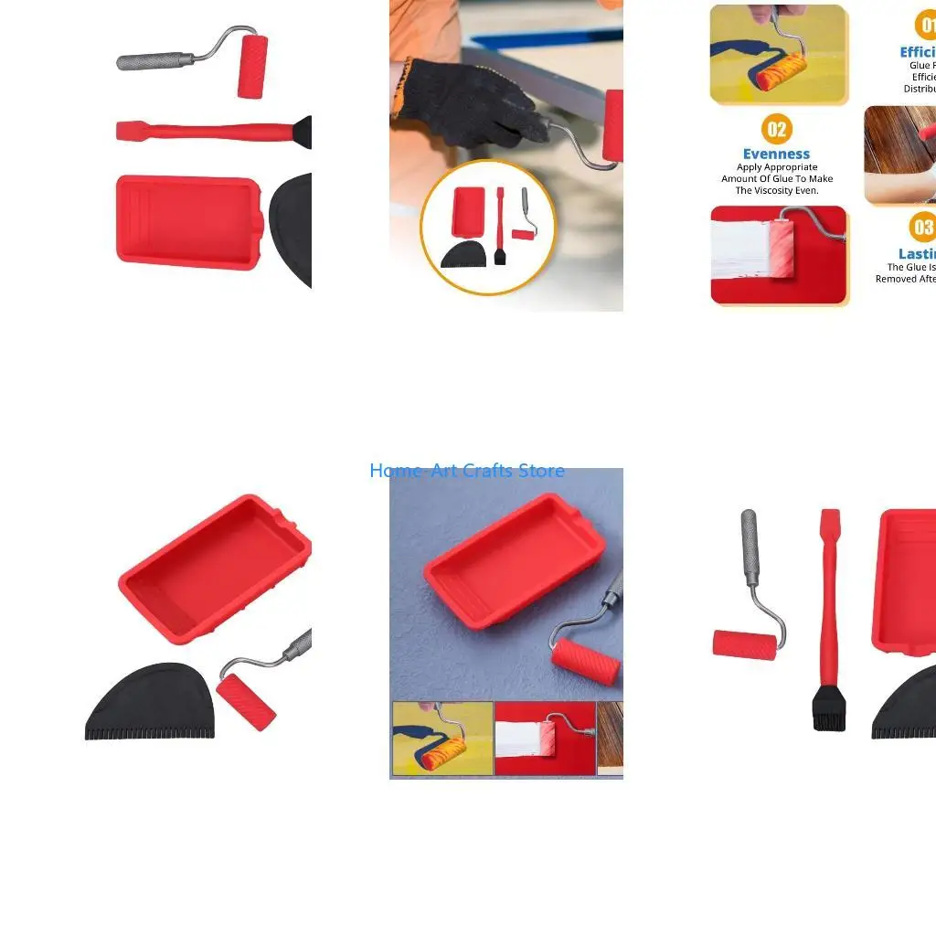 Y3NA Silicone Roller Brush Set Carpentry Coloring Paint Container Woodworking Artistic Paint Tray Reusable Roller Applicator