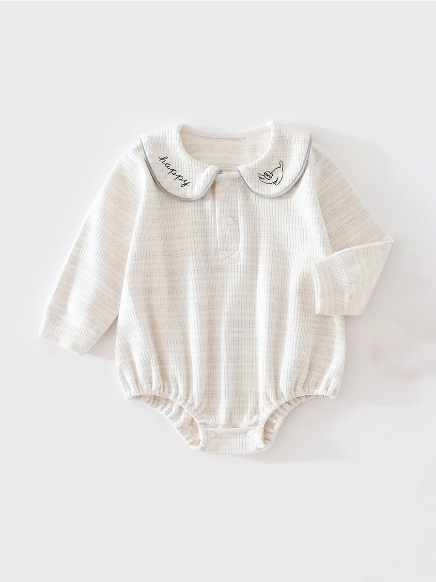 Newborn Baby Triangle Romper Boys Girls White Cotton Long Sleeve Bodysuit Spring Autumn Peter-pan Collar Outfits for 6-24M