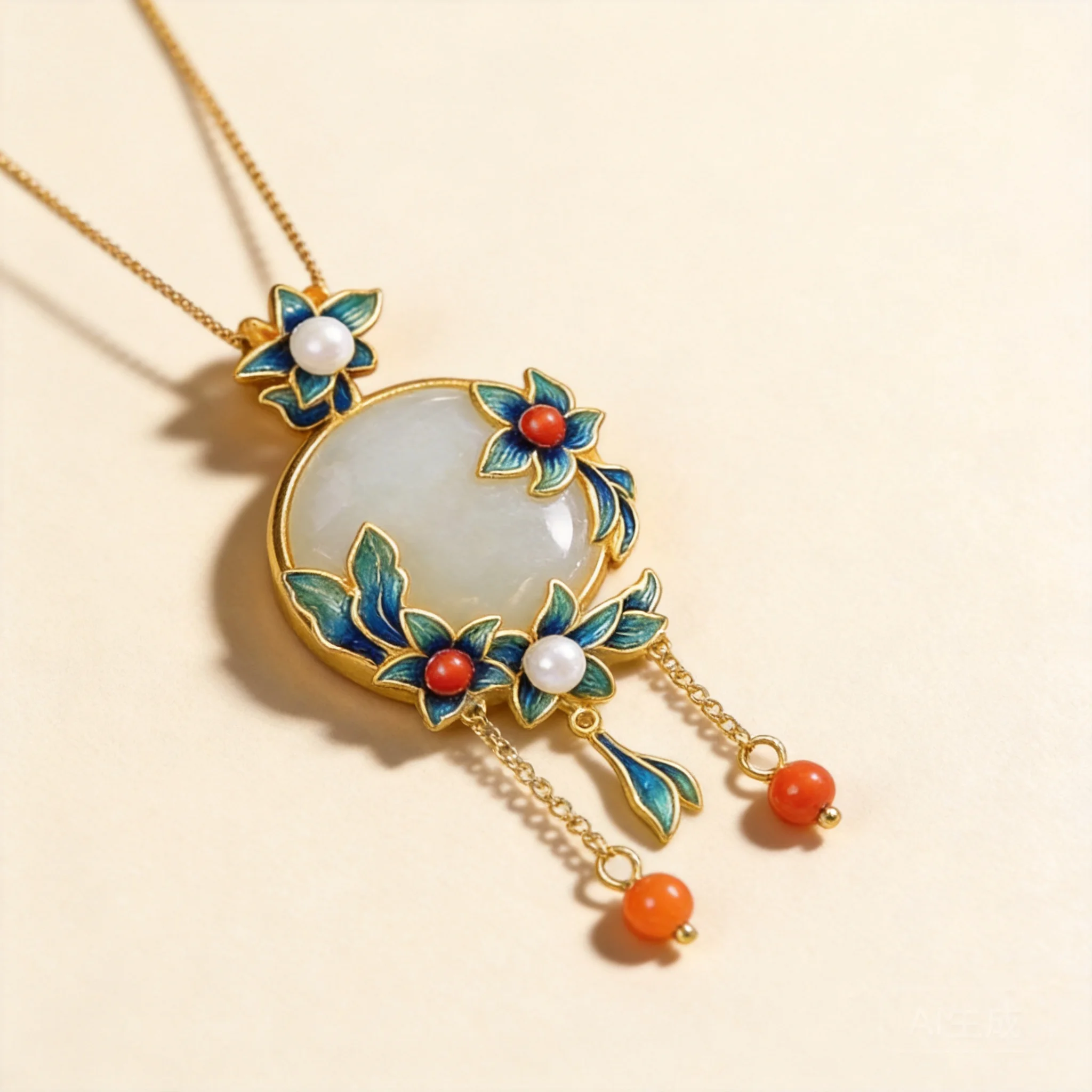 Chinese Style Lucky Hetian Jade Orchid Pendant Necklace Vintage Enamel Cloisonne Tassel Choker For Women Blessing Wealth Good