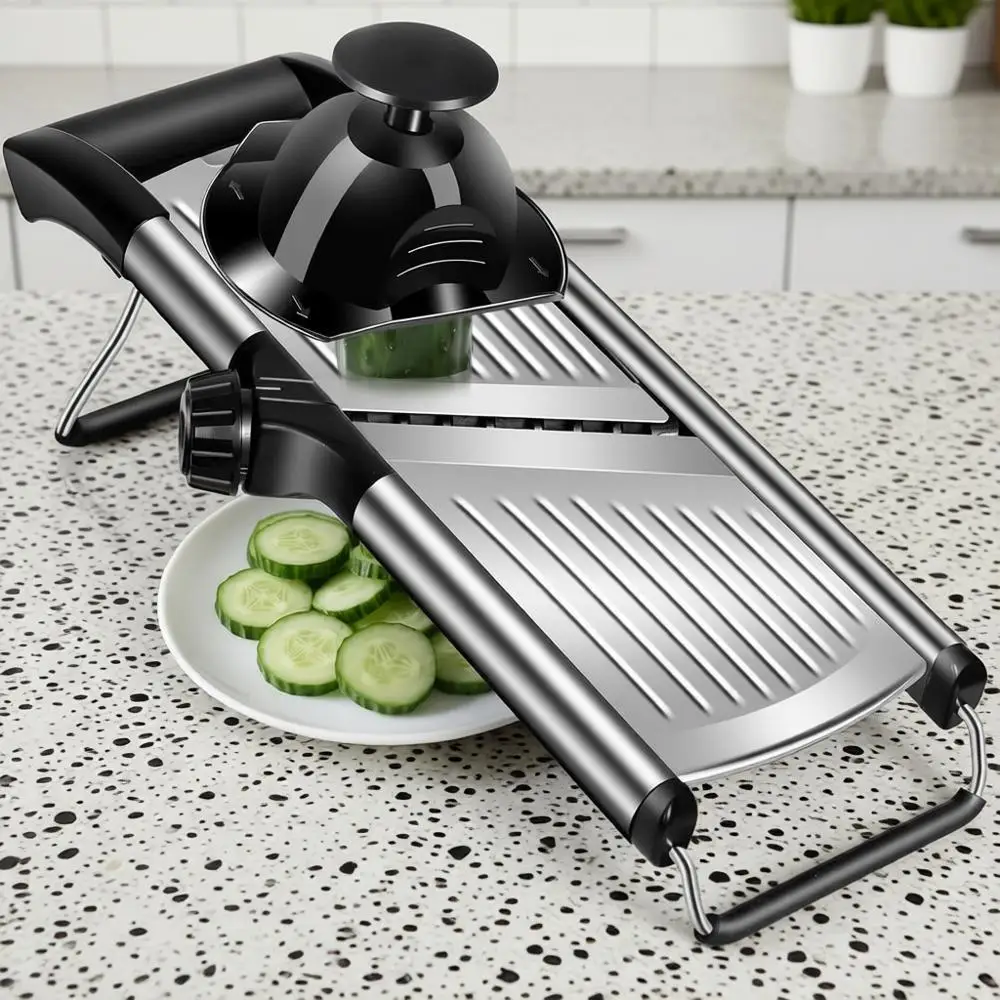 

Adjustable Thickness Cheese Fruits Vegetables Stainless Steel Food Cutter Slicer Dicer with Extra Brush and Blade Guard for Kitc