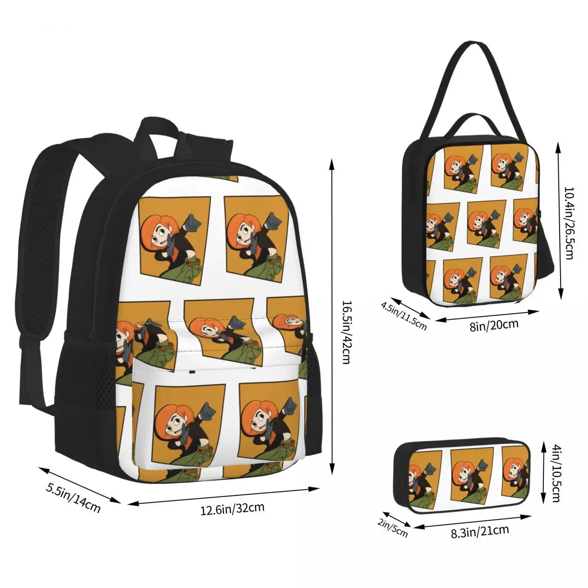 Kim Possible - Comic Panel Style Backpacks Boys Girls Bookbag School Bags Children Rucksack Lunch Bag Pen Bag Three-Piece Set