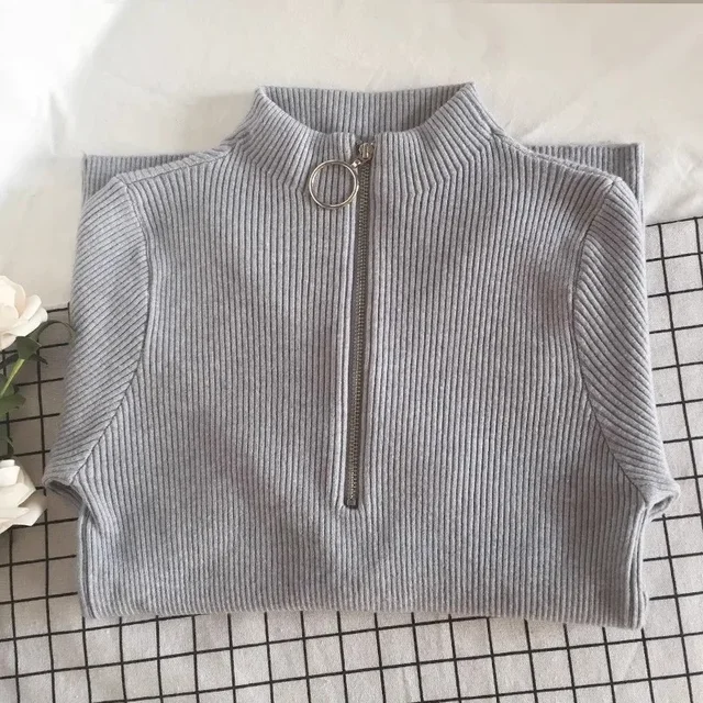 Autumn Winter Turtleneck Women Sweater Long Sleeve Zipper Neckline Knitted Pullover Female Sweater Slim Basic Knitted Jumpers 4 Autumn Winter Turtleneck Women Sweater Long Sleeve Zipper Neckline Knitted Pullover – view 4