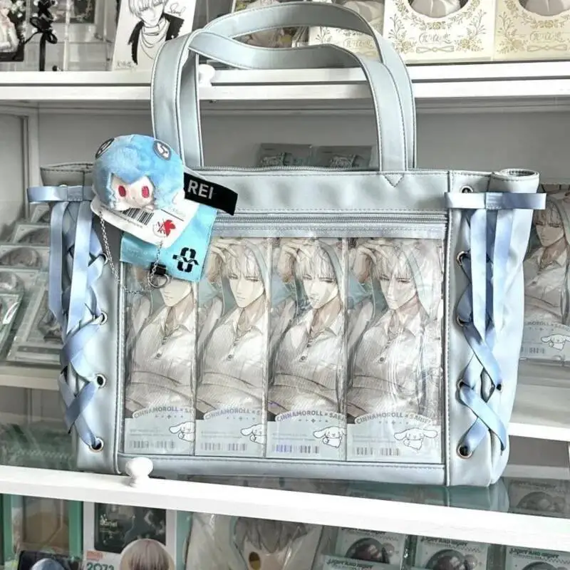 Bloom Transparent Green Ita Women Haruku Aesthetic Bow Large Capacity Tote Bag Ladies Sweet Cute Shoulder Bags Chic