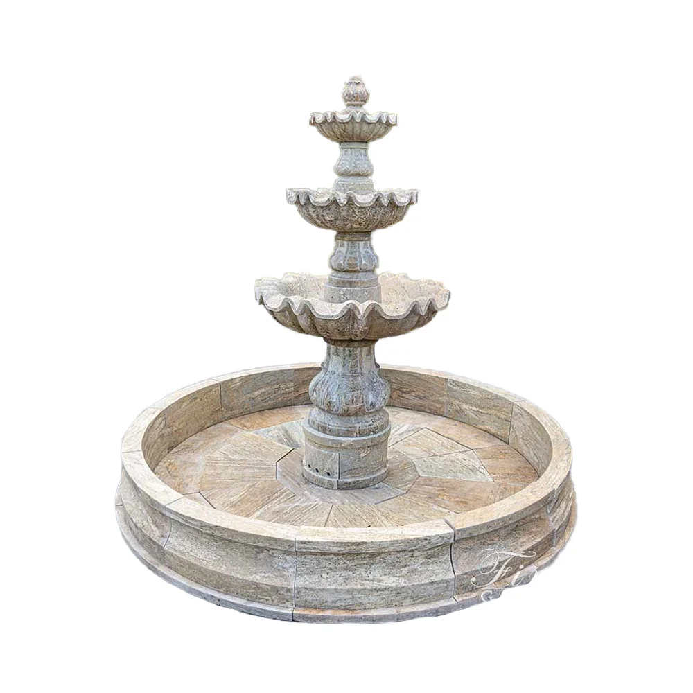 

Outdoor Modern European Design Water Fountain Hand Carved Travertine Statue for Villas Hotels Garden Products