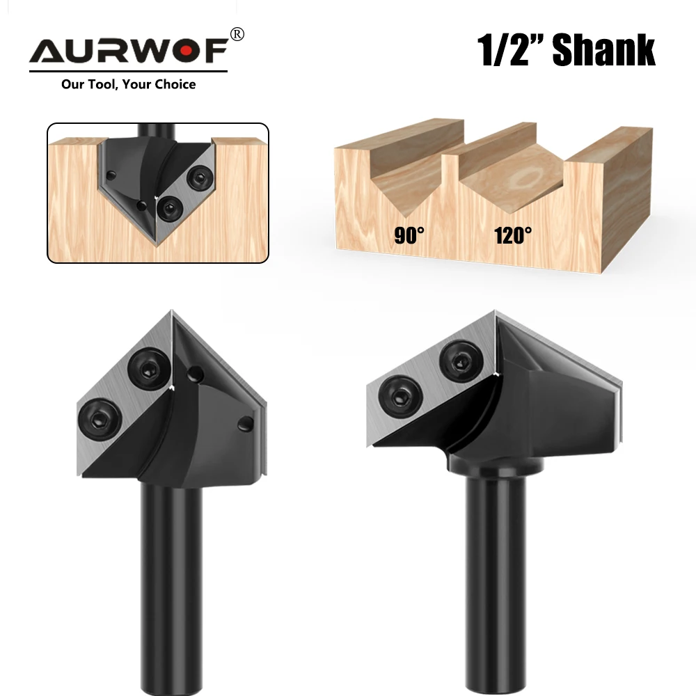 AURWOF 1 SZTUK 90 stopni 120 stopni Frez w kształcie litery V Frez do grawerowania drewna Frez palcowy 12,7 mm do rowków drewna X13G